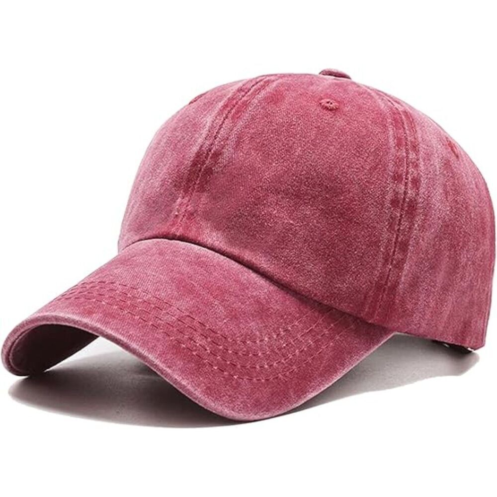 Unisex Wine Red Washed Ponytail Slot Adjustable Buckle Classic Baseball Cap